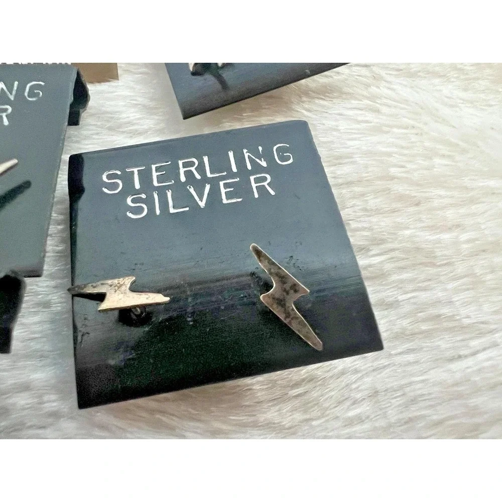 Lot Sterling Silver Stud Earrings Tiny Lightning Bolt Moon Star Rain Turquoise - Picture 11 of 13